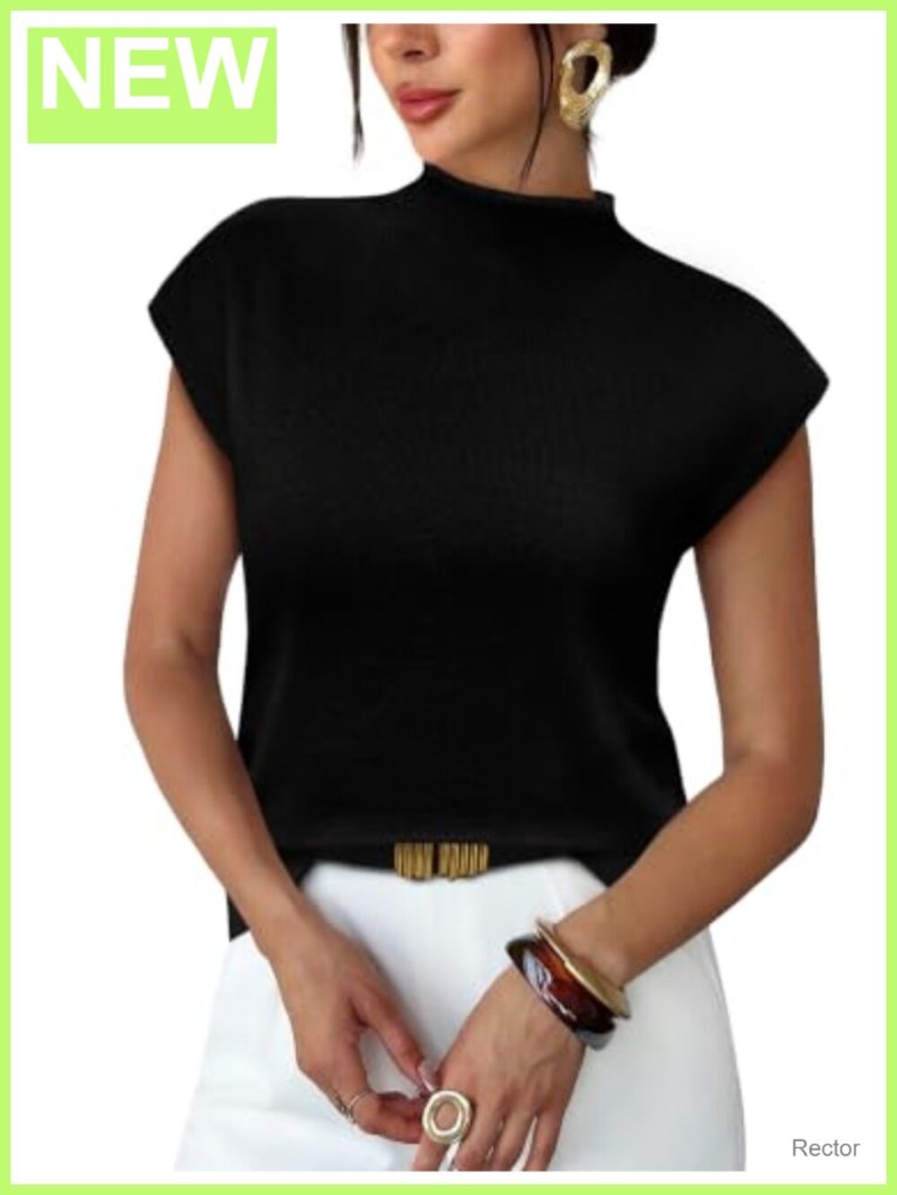 Sampeel Womens Short Sleeve Mock Neck Sweater Cap Sleeve Knit Top